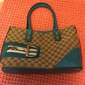 Gucci Sherry Line Canvas Horsebit hand bag green